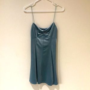 Urban Outfitters Velvet Medium Mini Dress with Cowl Neck in Sky (Silver-Blue)